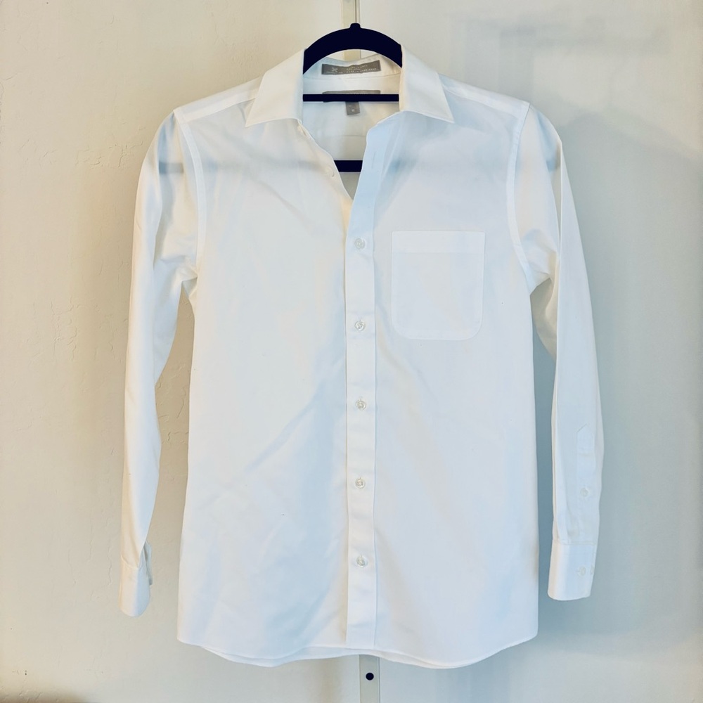 Nordstrom Kids Boys White Cotton Collared Shirt; Smart Care, Size 12